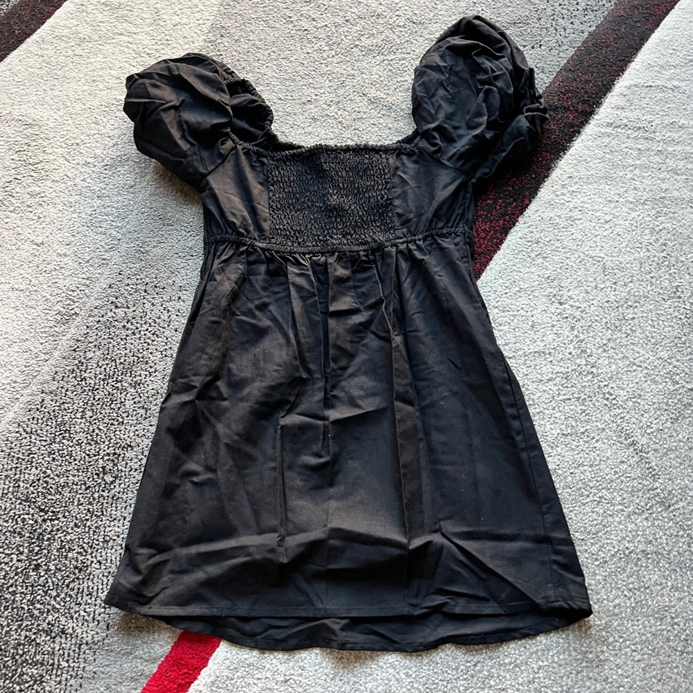 Nasty Gal Black Linen Blend Bardot Puff Sleeve Mini Dress - Picture 3 of 3